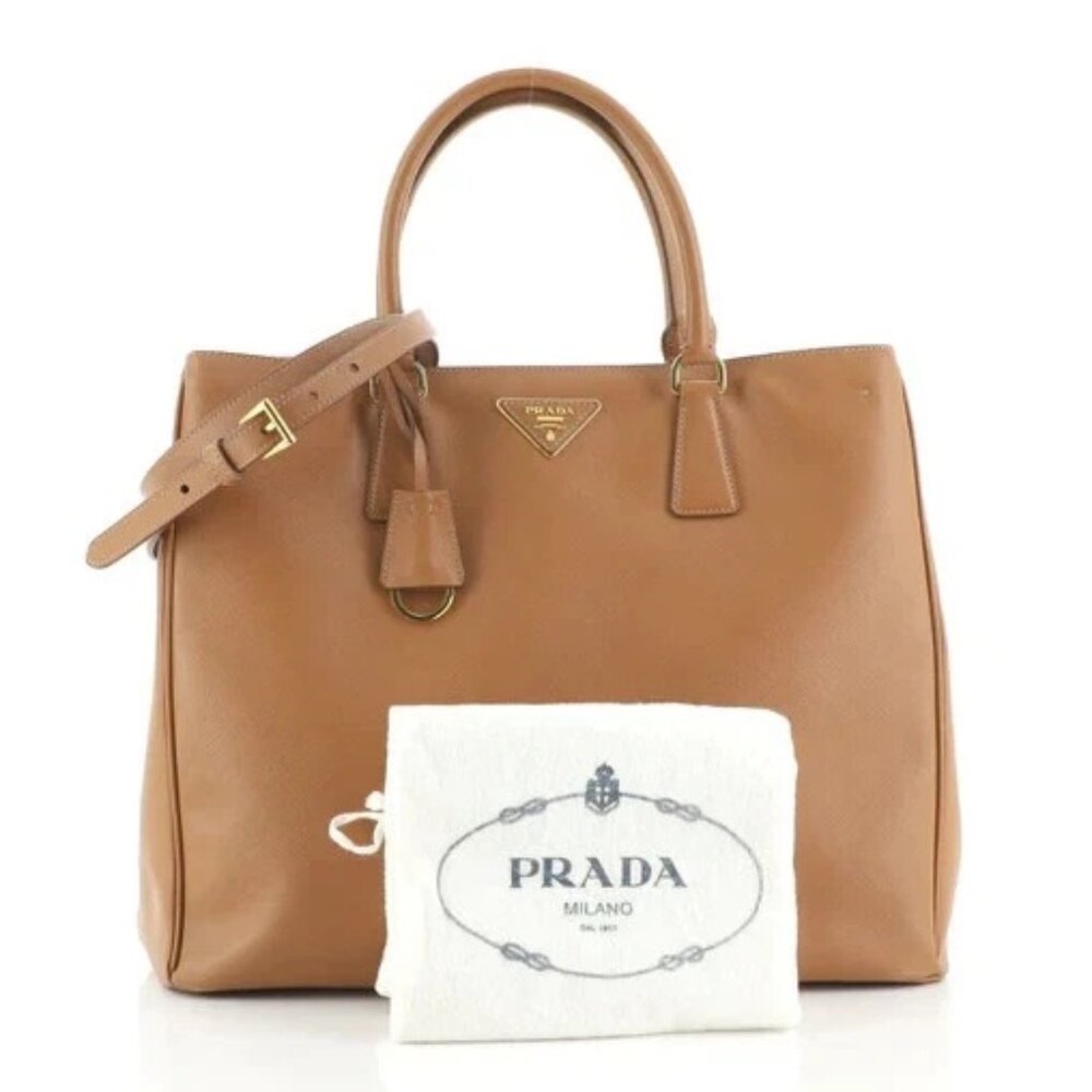 Prada Tan Leather Tote Bag with Removable Strap